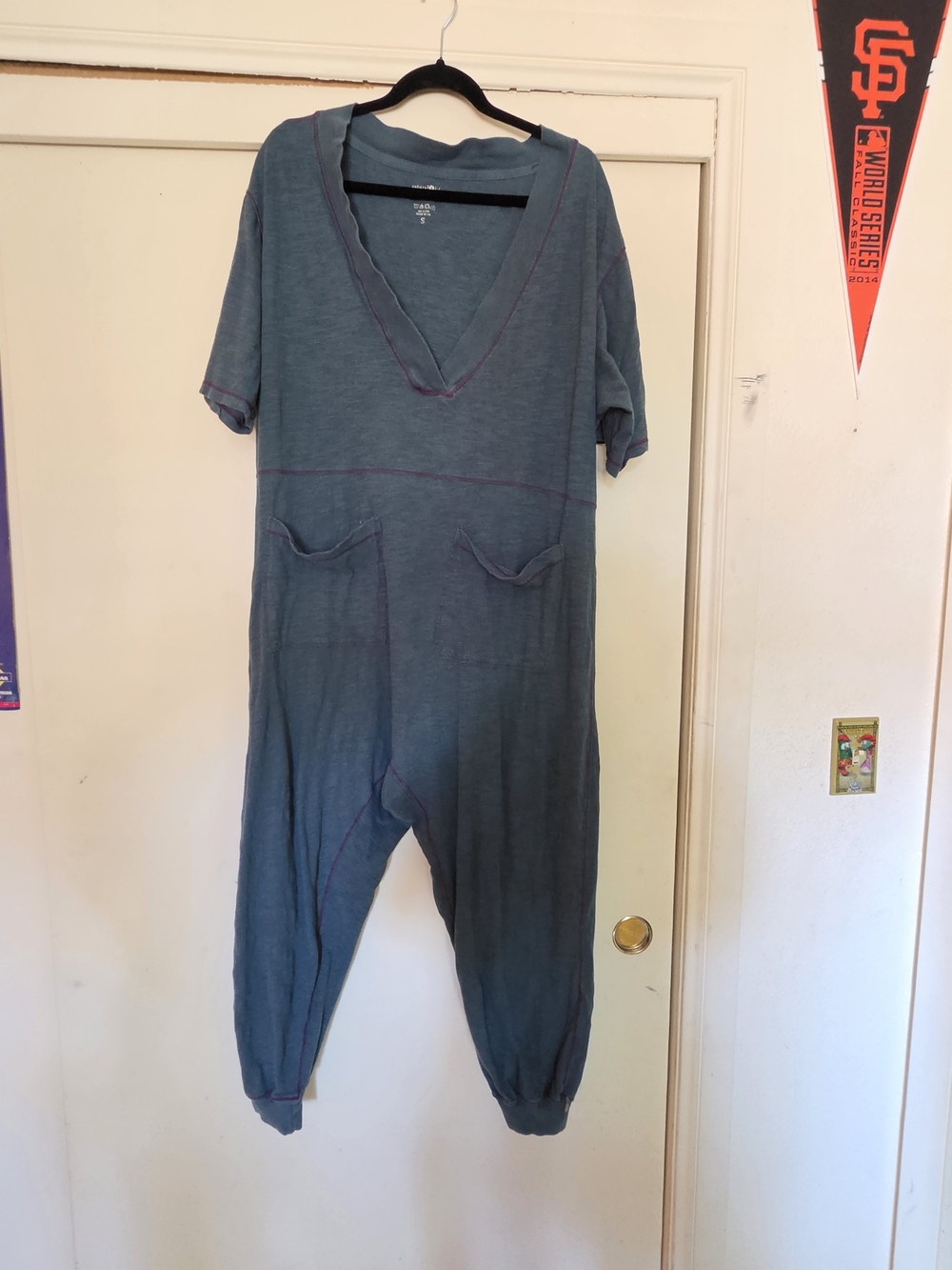 NATURAL LIFE Slate Blue Short-Sleeve V-Neck Johnny Jumpsuit